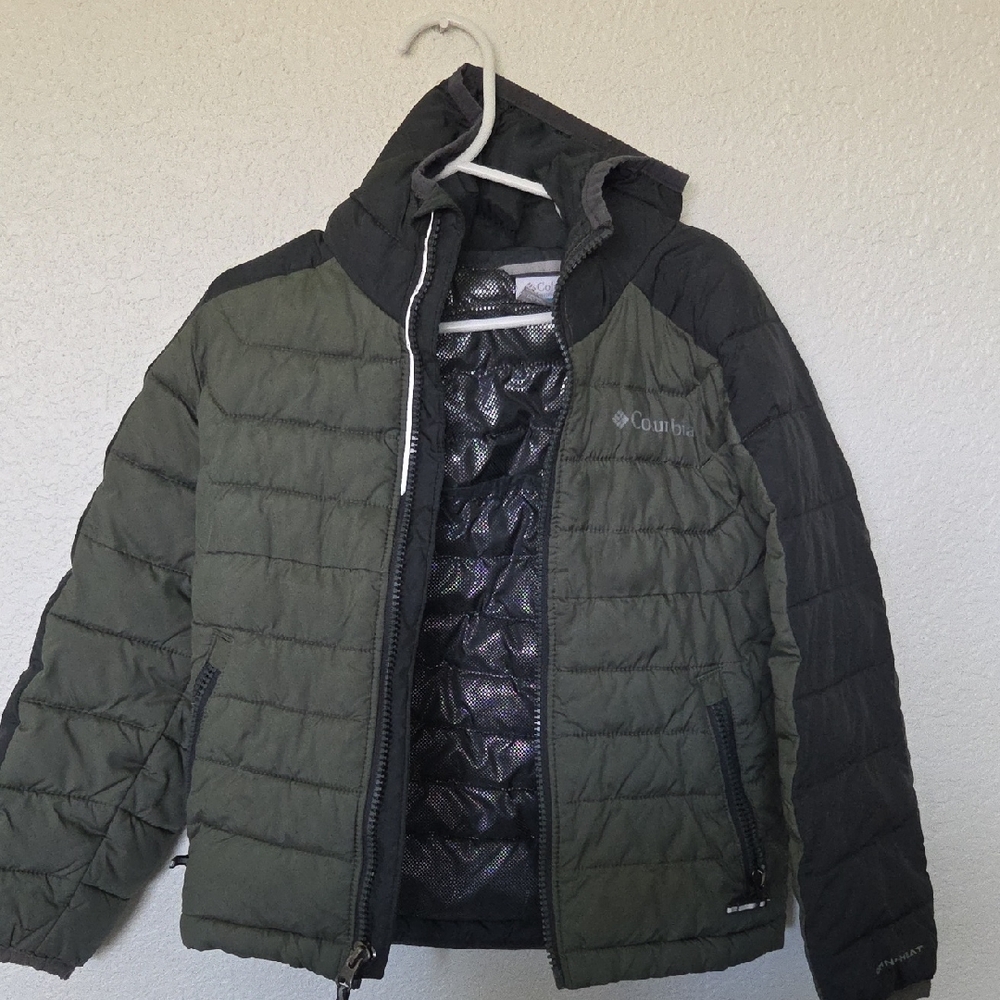 Columbia Olive Green and Black Quilted Hooded Jacket